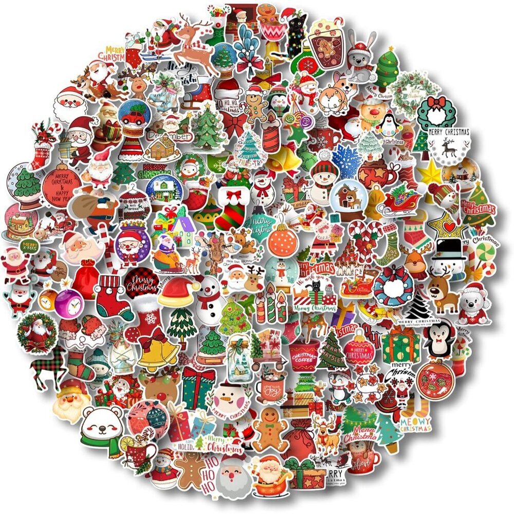Vibrant Christmas Vinyl Stickers - 200 Fun Designs for Scrapbooking & Gifts
